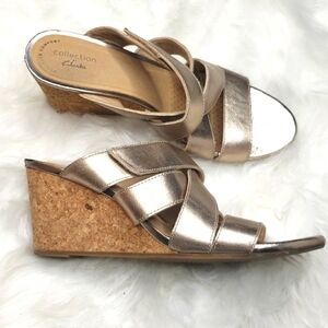 Collections by Clarks Ultimate Comfort Gold Cork Wedge Sandals Size 9.5